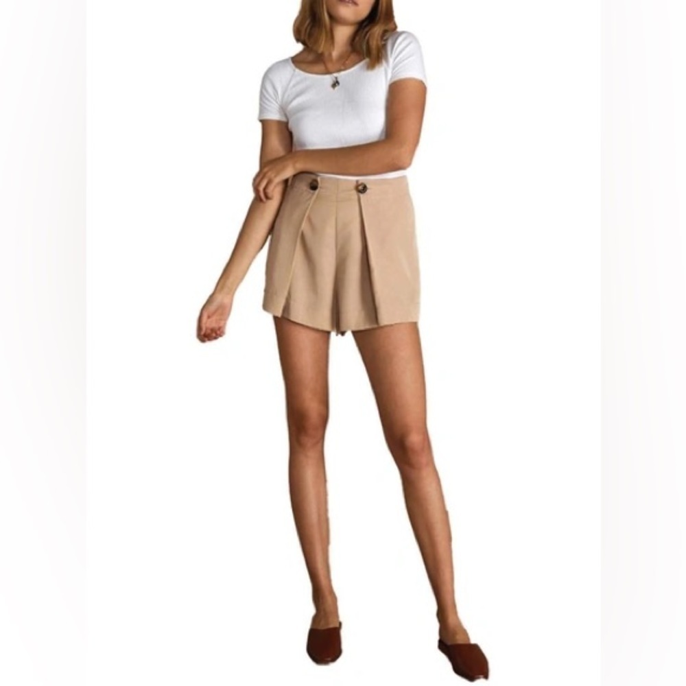 Sancia The Eveline Tencel High Waist Dress Shorts Beige Size M NWT